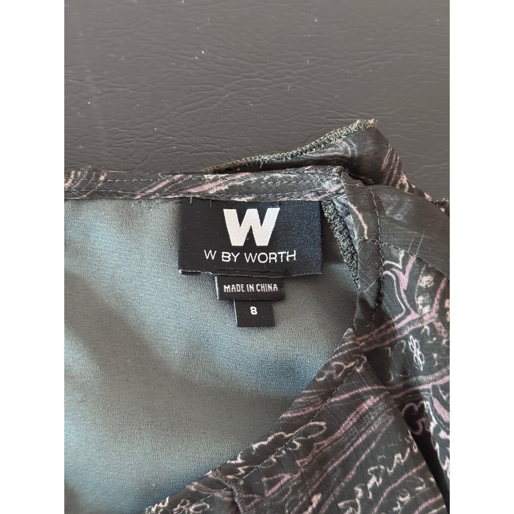 W by Worth Women Dark Olive Paisley Ruffle Flutter Sleeve Blouse Size 8 - Picture 4 of 4